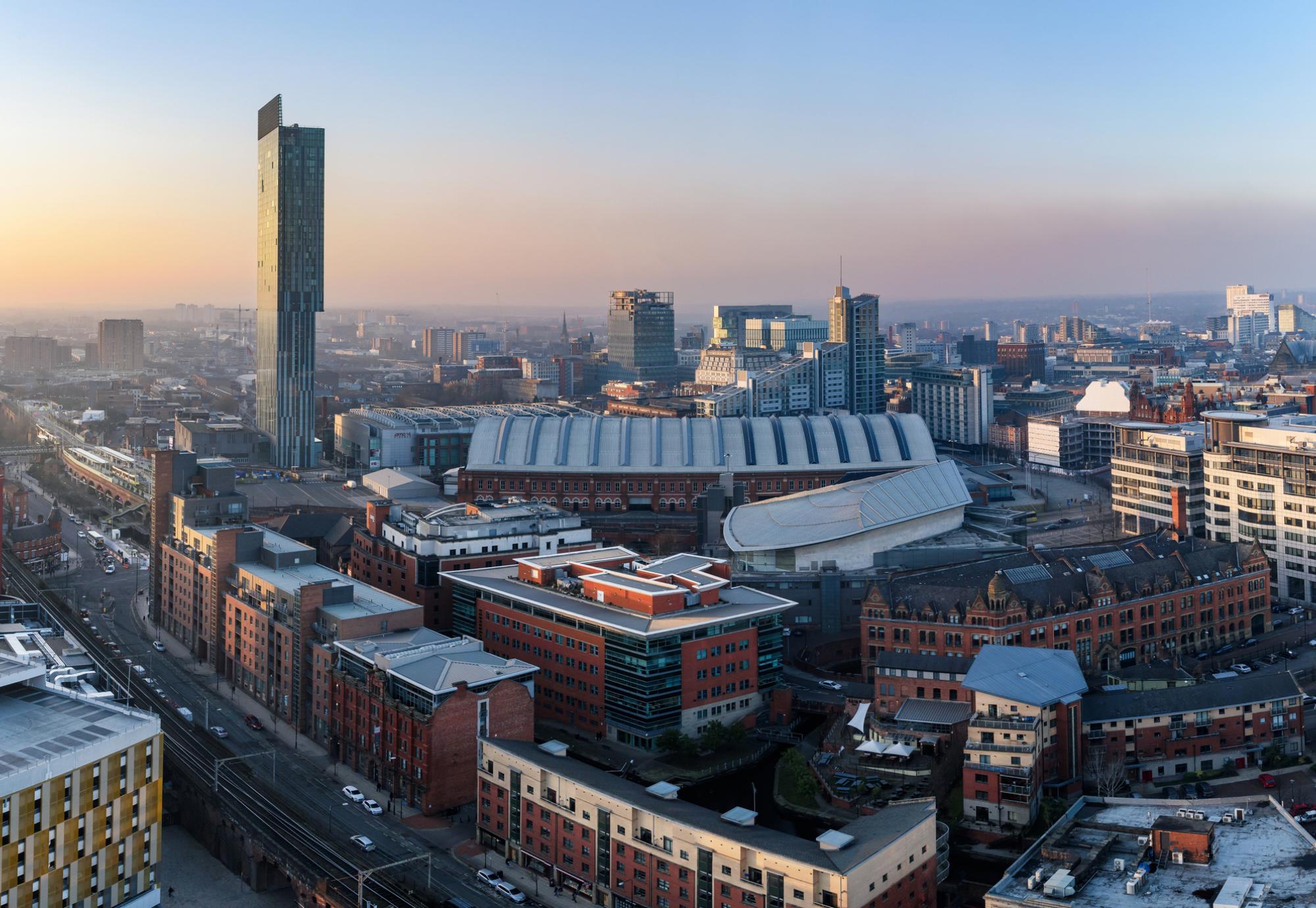 Aerial shot of Manchester city centre