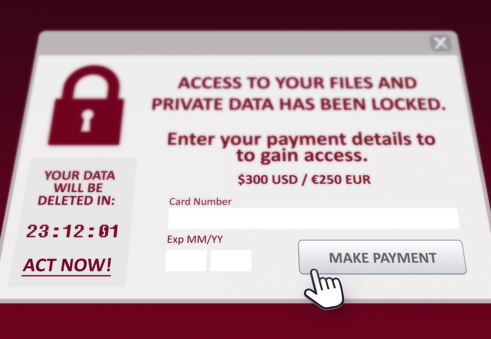 Laptop locked by ransomware