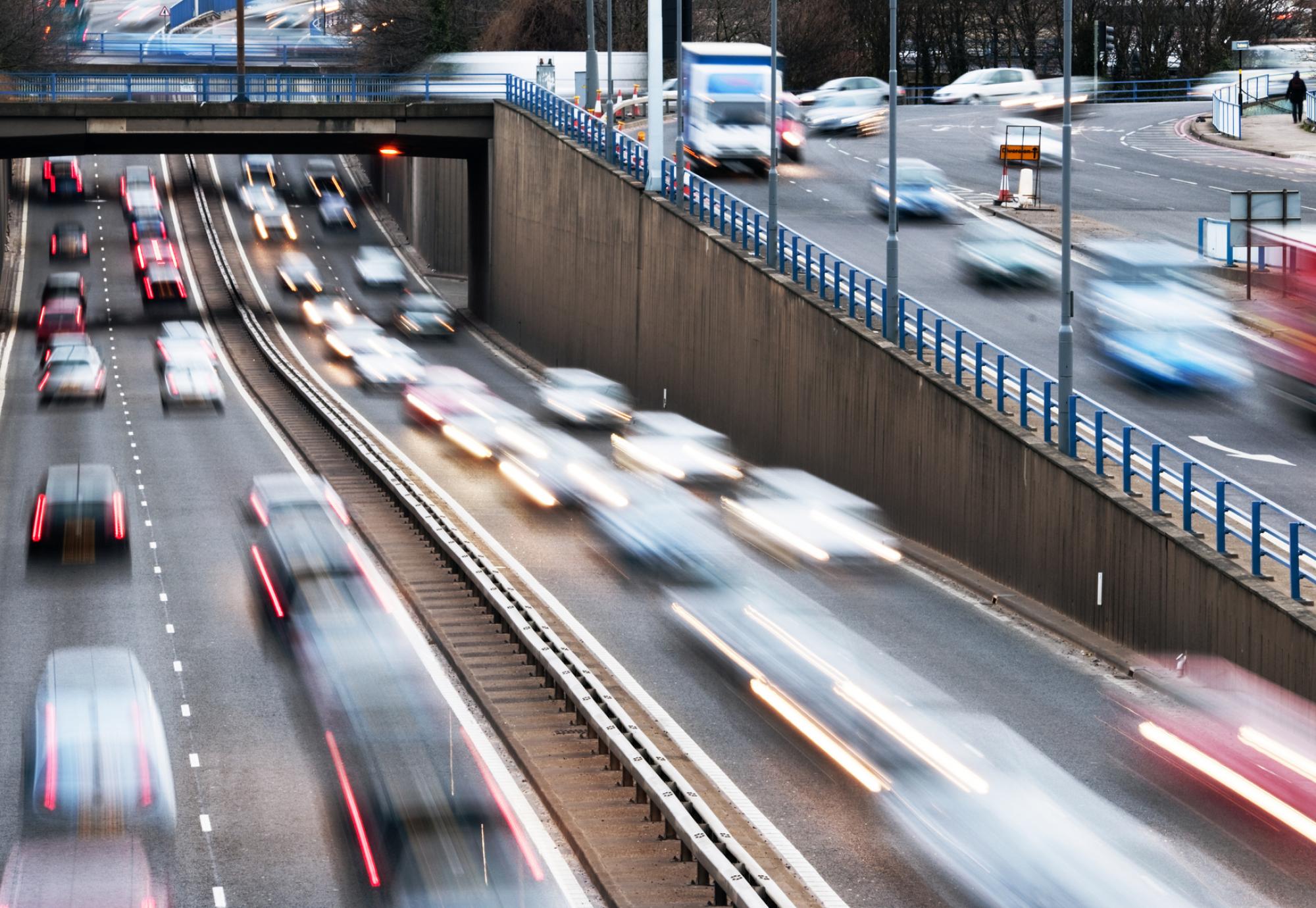 Urban motorway traffic with motion blur