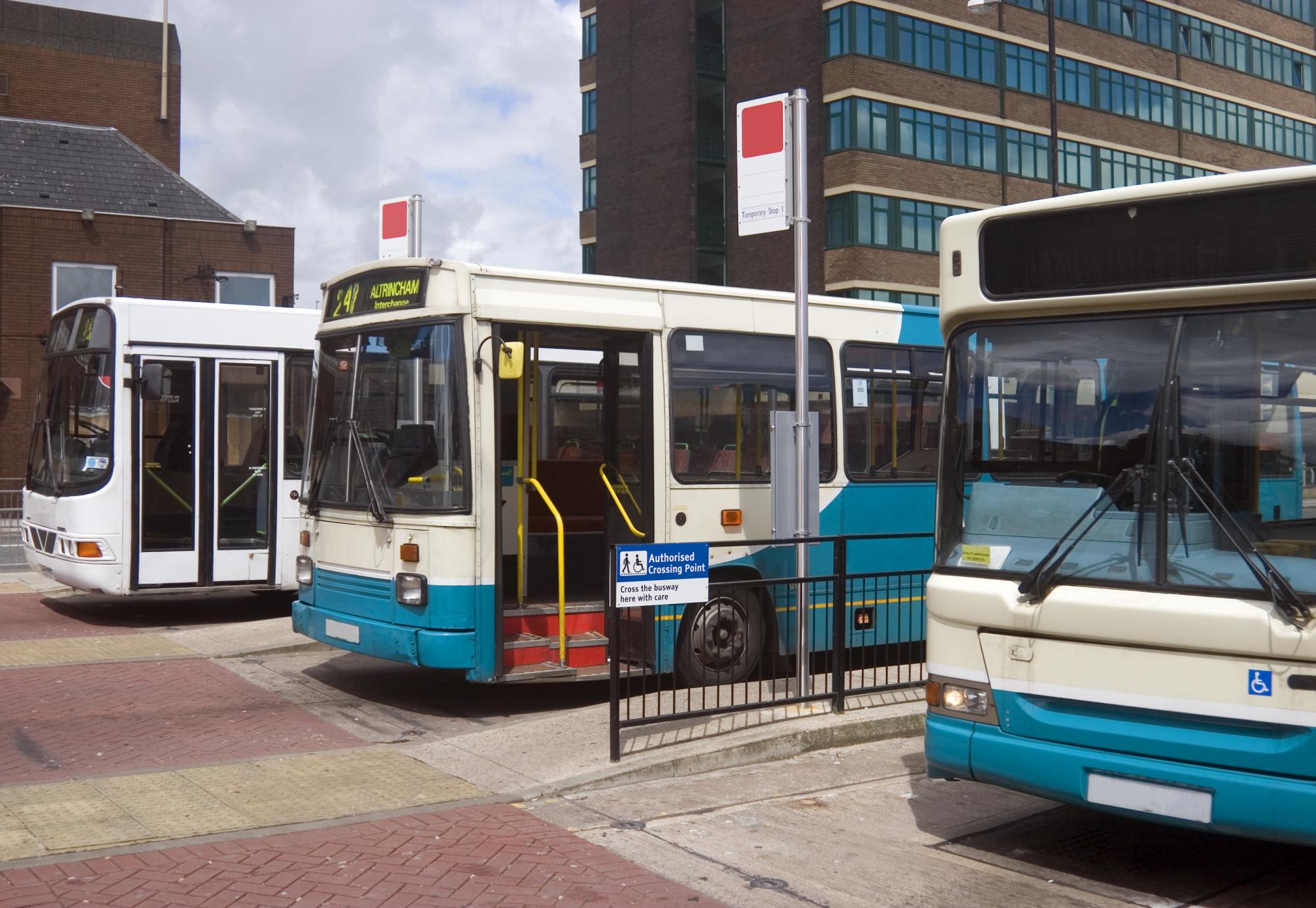 UK buses of various ages in Altrincham