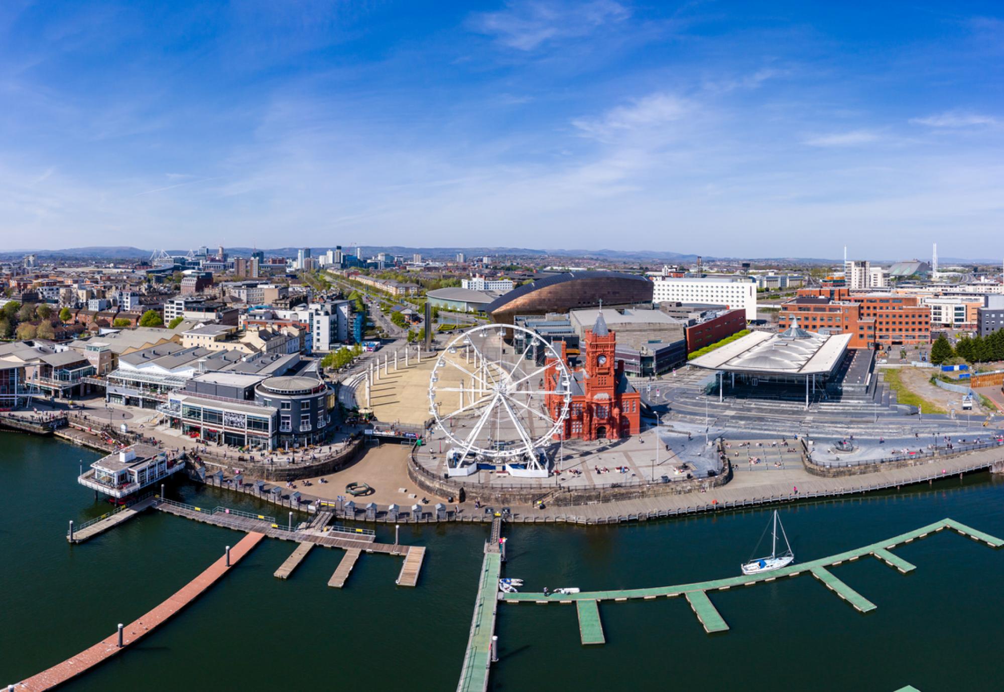 Panorama of Cardiff Bay on a sunny day