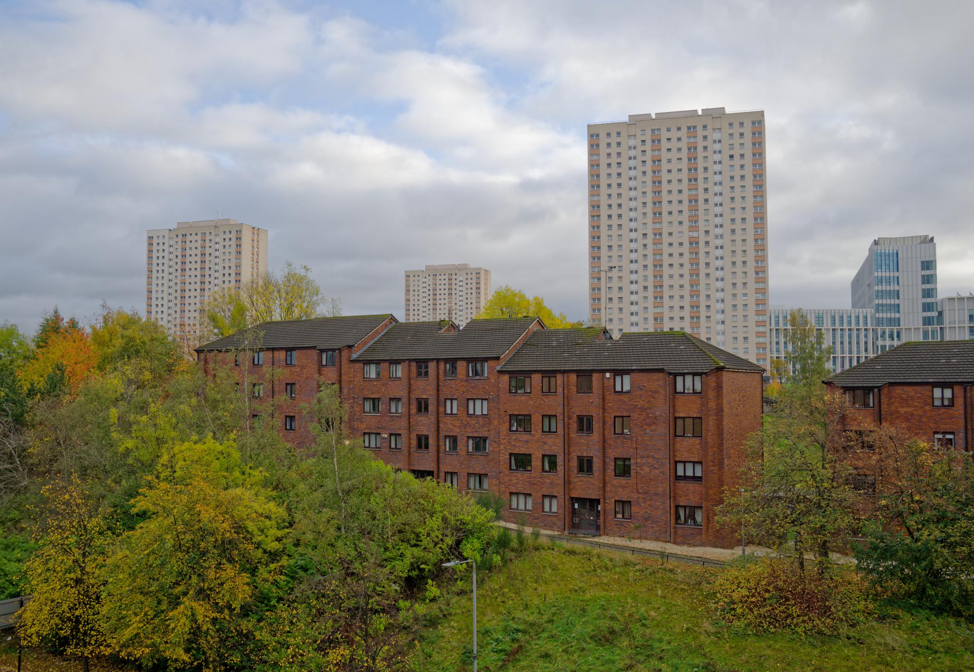 Council flats in poor housing estate with many social welfare issues in Linwood UK