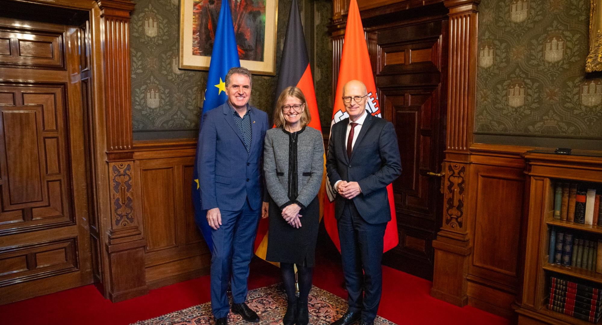 Image of Steve Rotheram with the Mayor of Hamburg and the British Ambassador to Germany