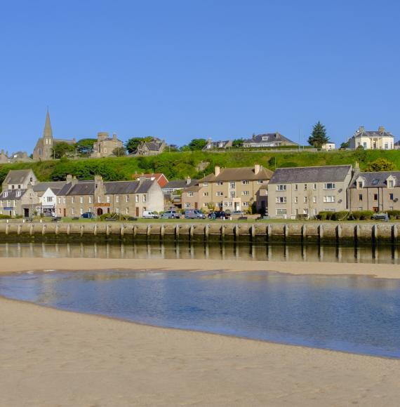 Lossiemouth, a coastal town and a port located along the estuary of the river Lossie on the Moray Firth, Scotland.