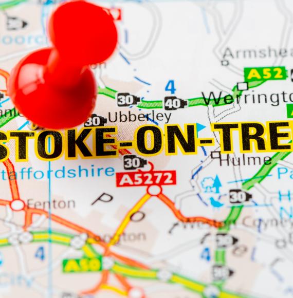 Map with a pin in Stoke-on-Trent