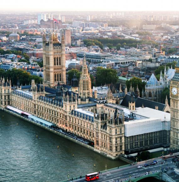 Birds eye view of Houses of Parliament. 