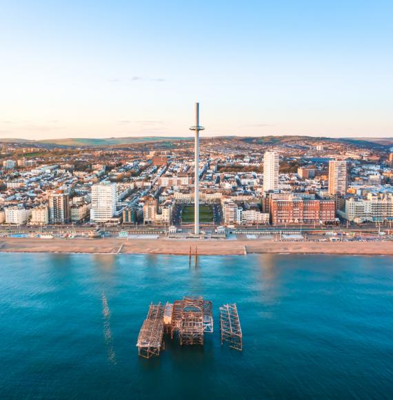 Drone shot of Brighton from the sea