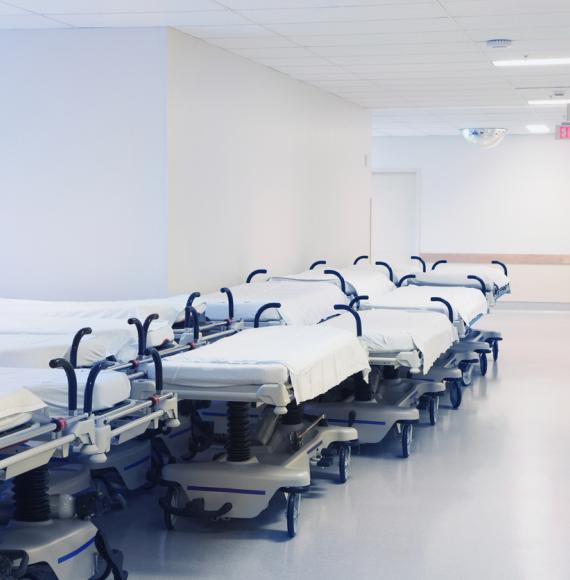 Hospital beds in corridor
