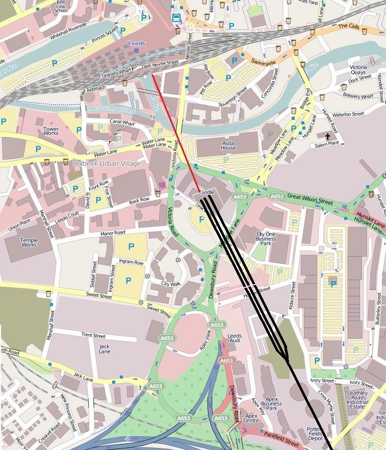 Leeds New Lane railway station location with markings c. Michael Taylor, uploaded by Leeds New Lane railway station location with markings c. Michael Taylor, uploaded by