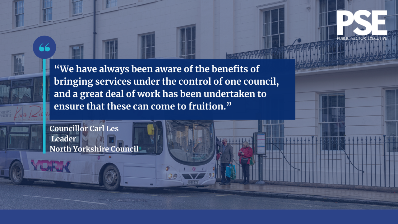 Image containing a quote from Cllr Carl Les, with a York bus in the background