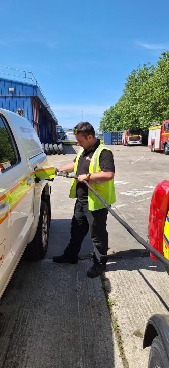 Image of an Avon fire and rescue worker using HVO