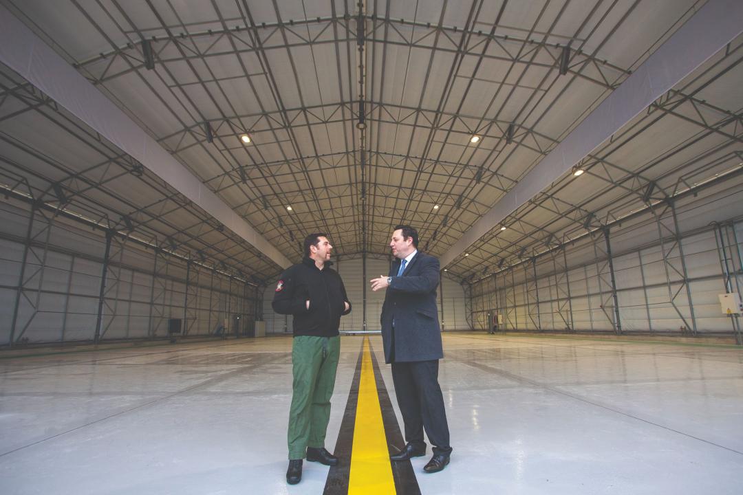 Mayor and Captain Roberts in a hanger