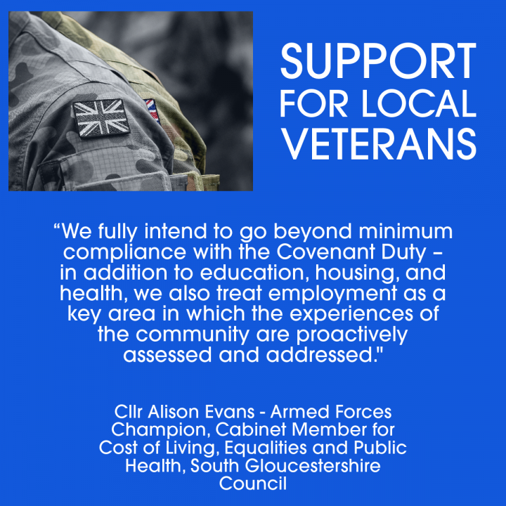 Graphic outlining South Gloucestershire Council's plans for supporting veterans