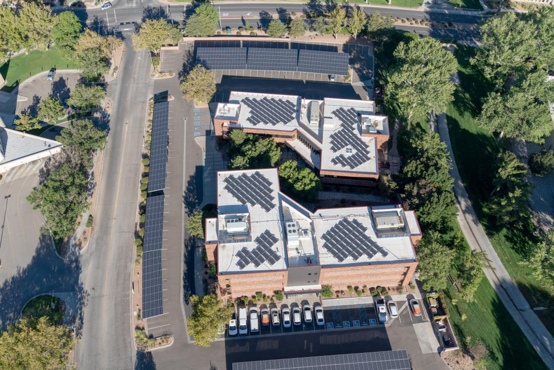 Solar panels on an office building