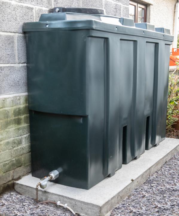 A heating oil tank outside a home