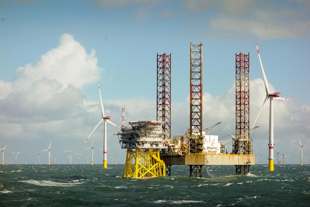 Offshore wind turbine being constructed