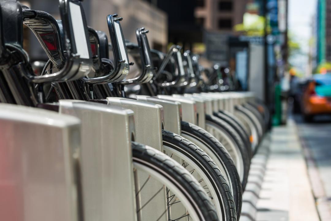 Bikes to rent stored in a public spot