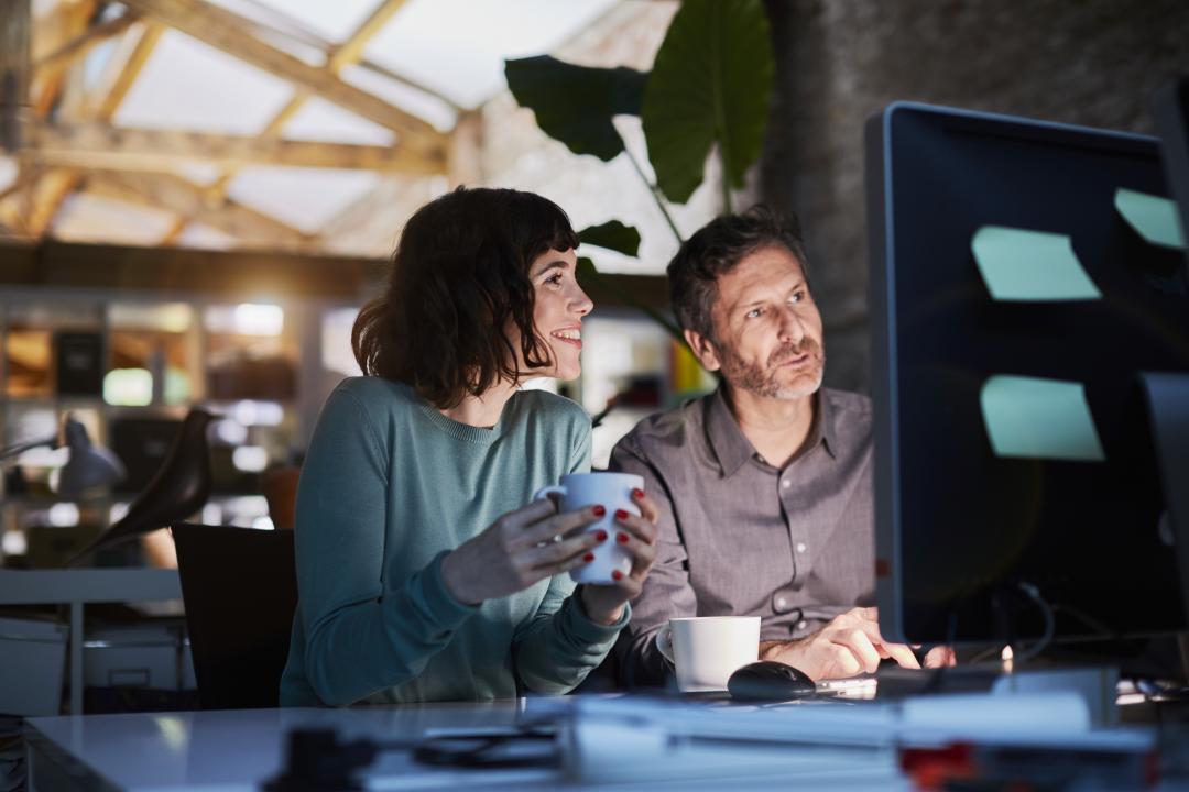 Colleagues working off a PC