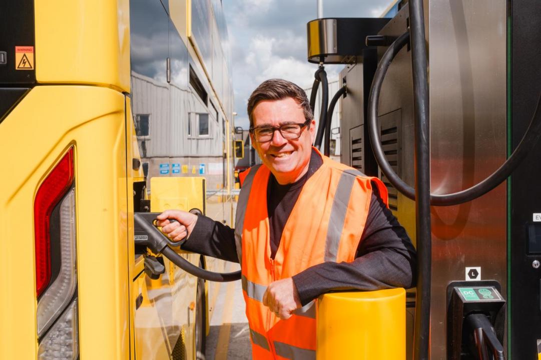 Andy Burnham on a bus