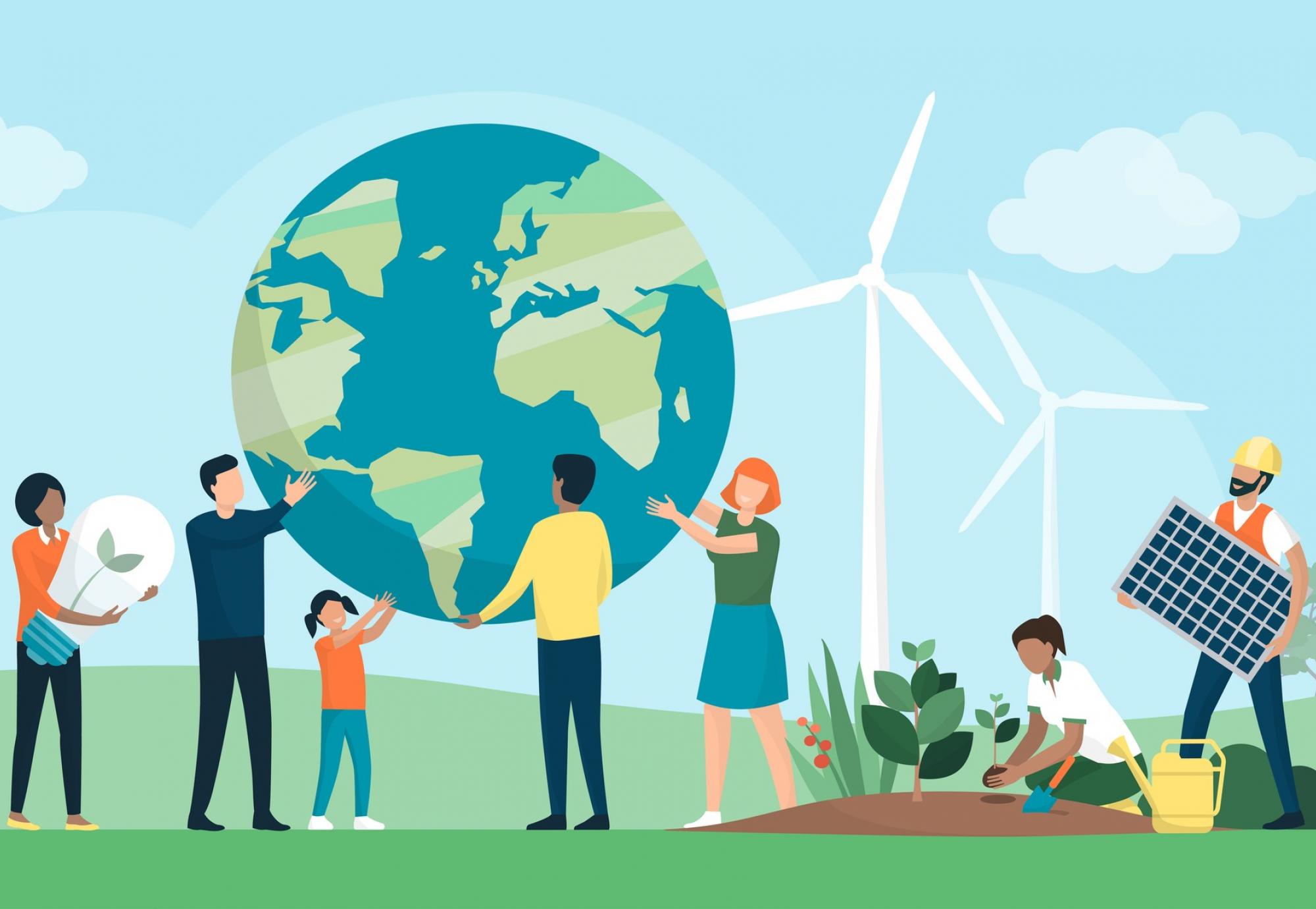 Illustration of community working for the climate change