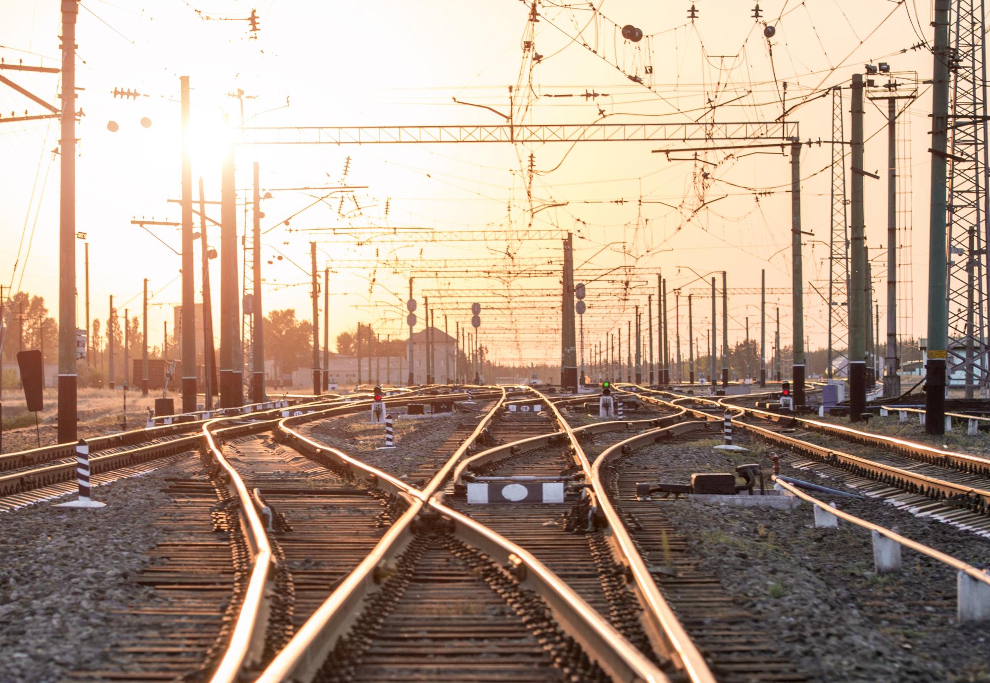 train tracks in the sunset