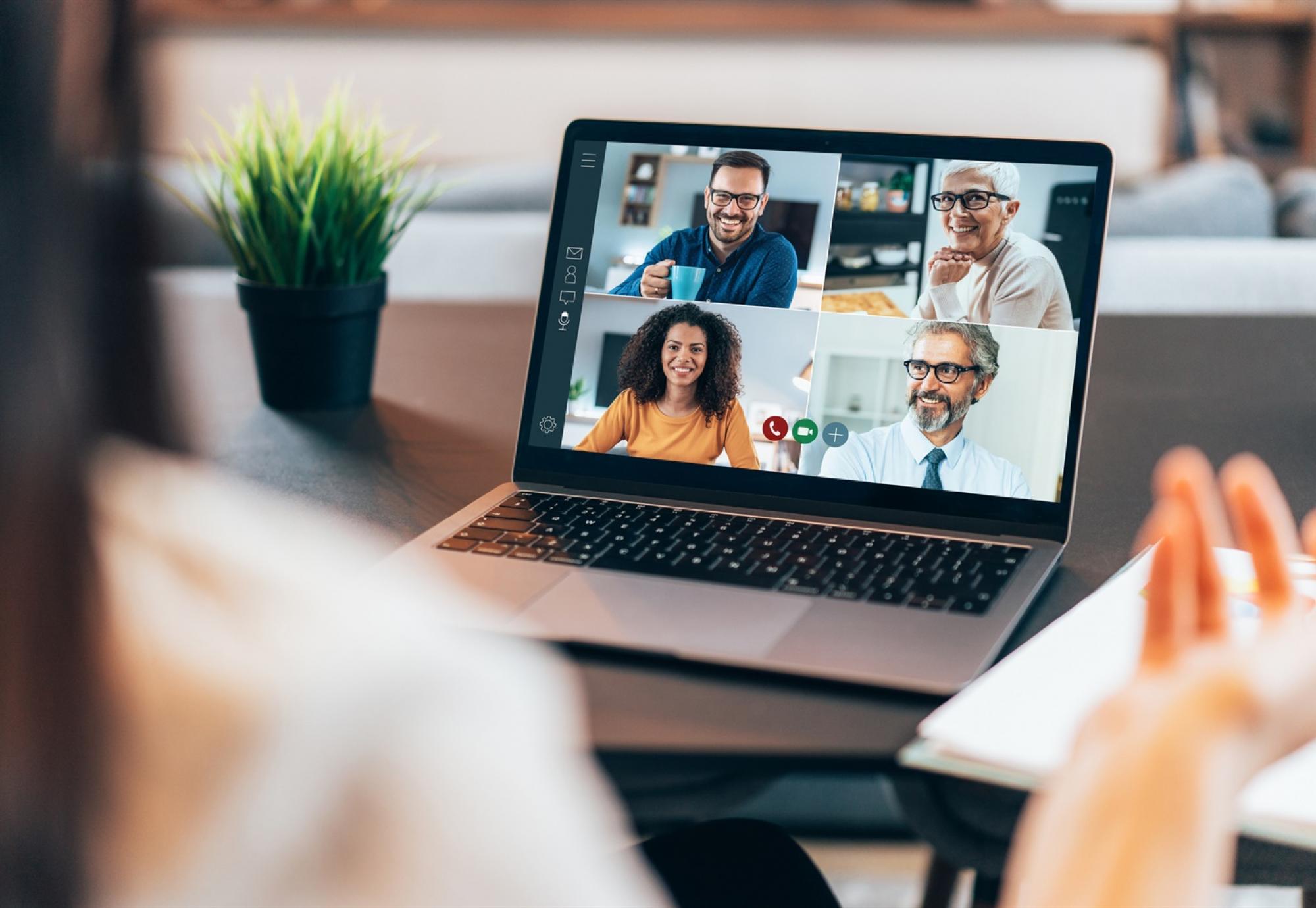 Video conference call on laptop