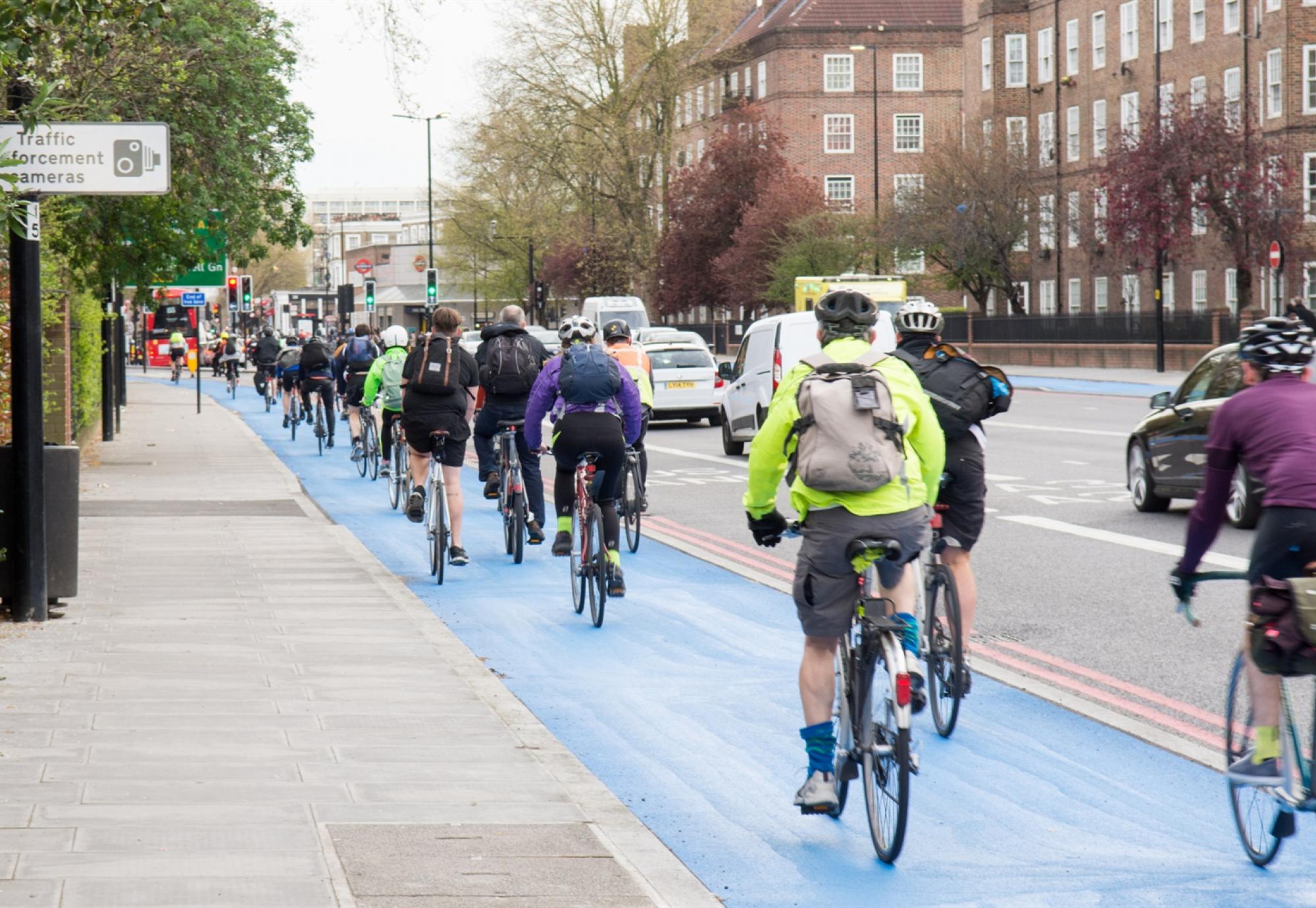 Cyclists in a cycle lane