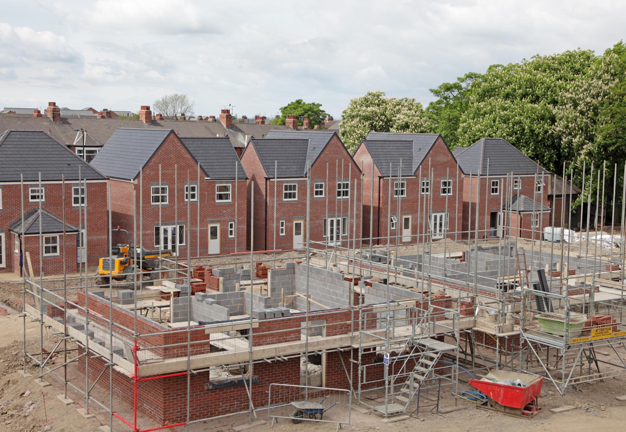 Houses being built on a construction site