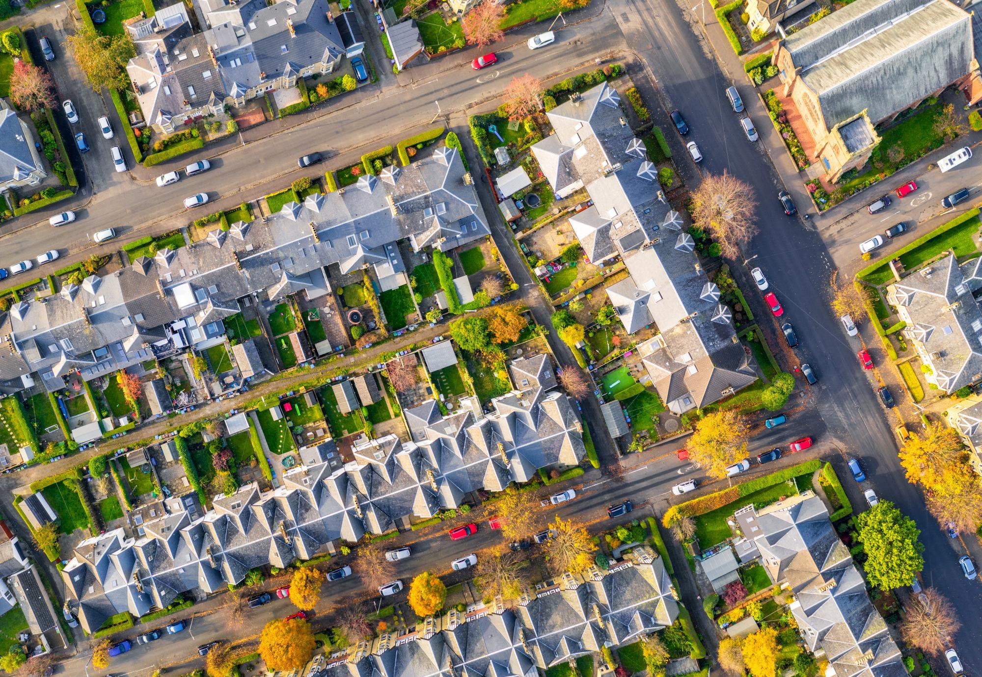 Birds eye view of housing estate