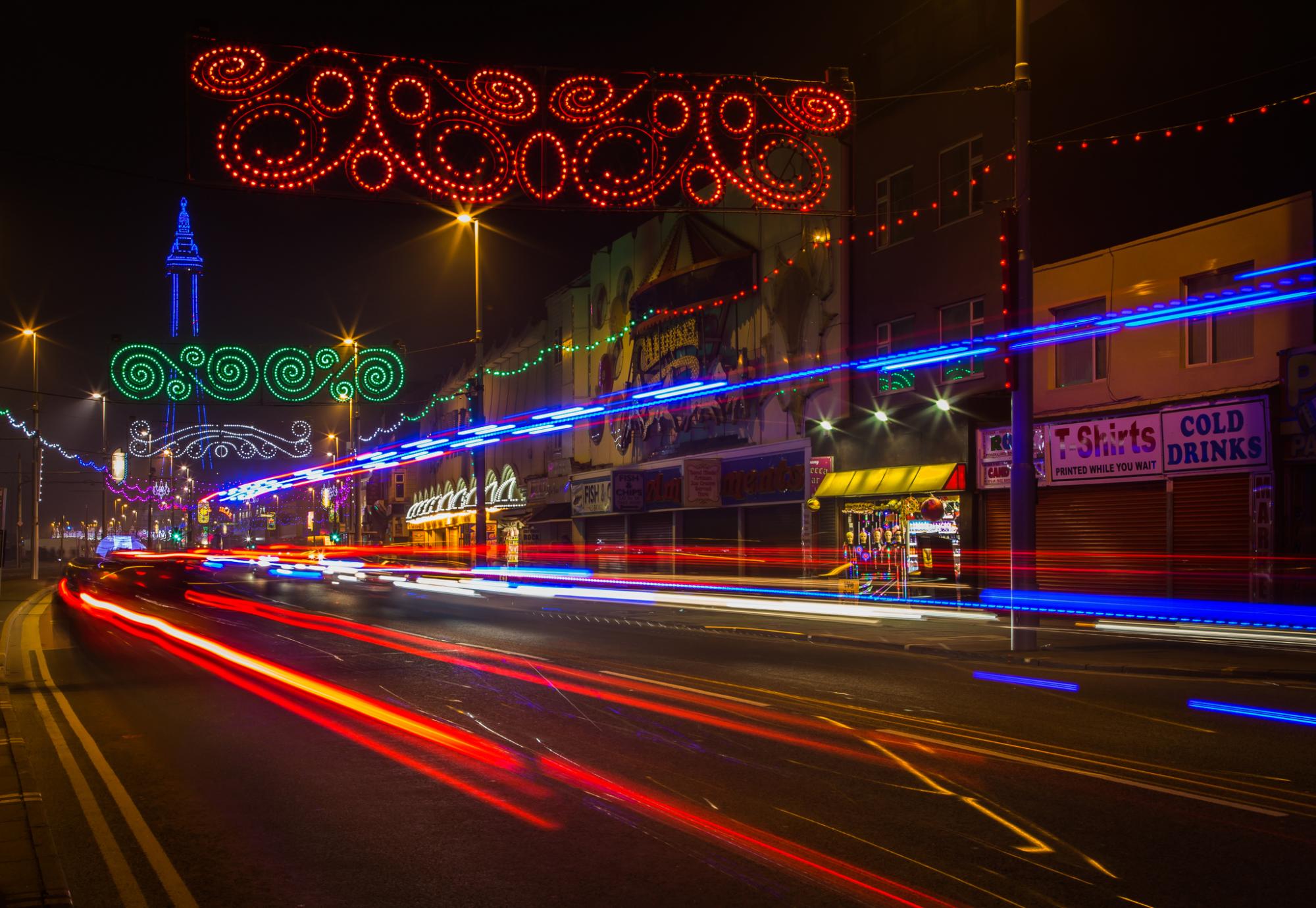 Blackpool illuminations long exposure shot.