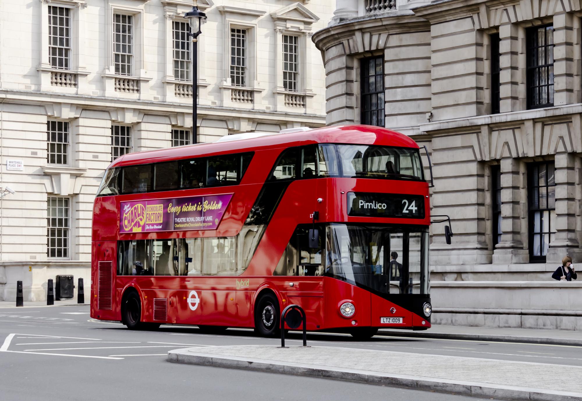  One of the new London Buses on a road en route to Hampstead Heath.