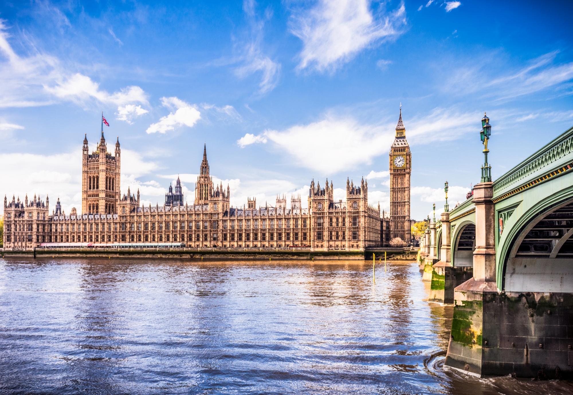 Palace of Westminster photographed from across the River Thames.