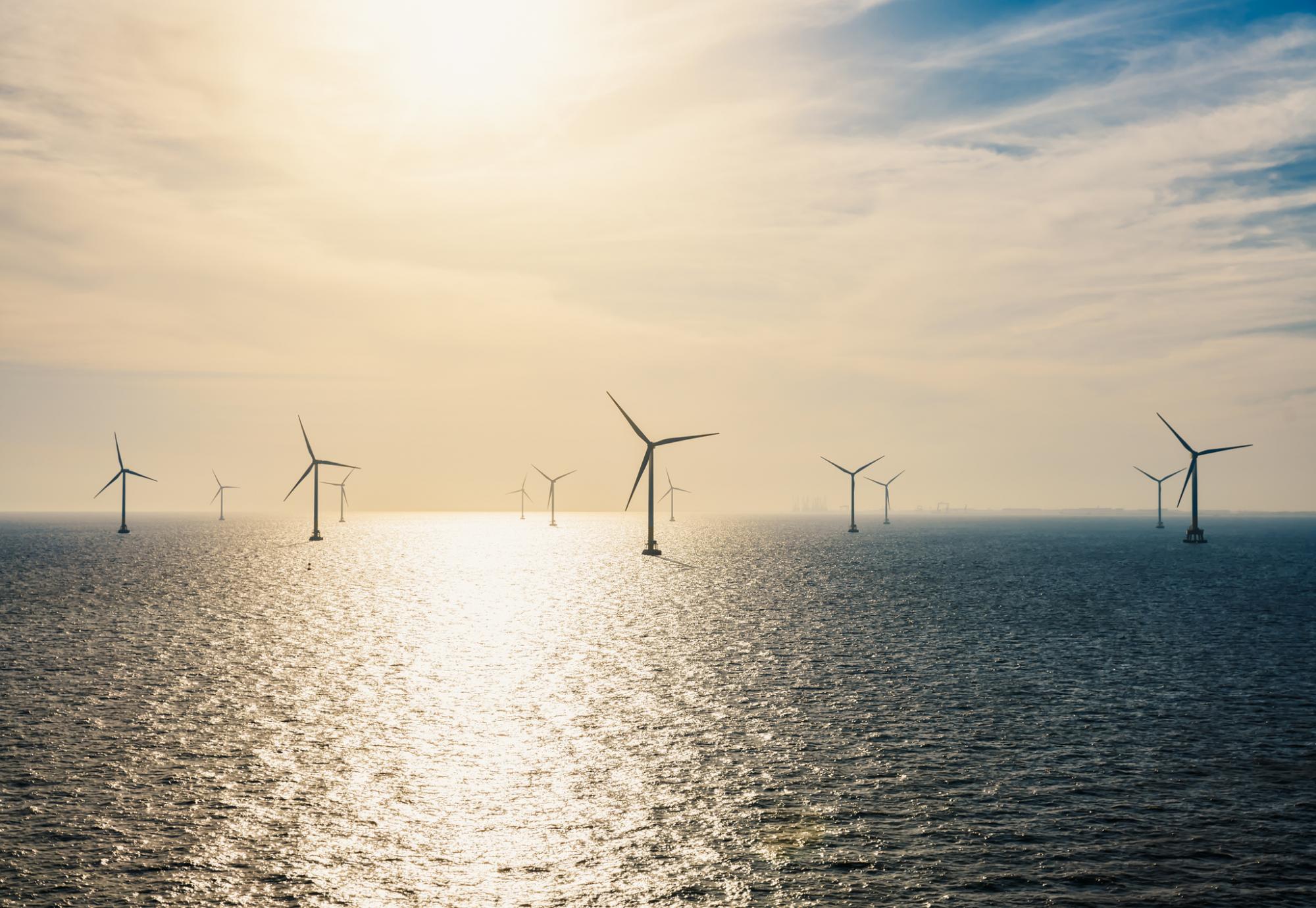 Offshore wind farm generating energy for UK.