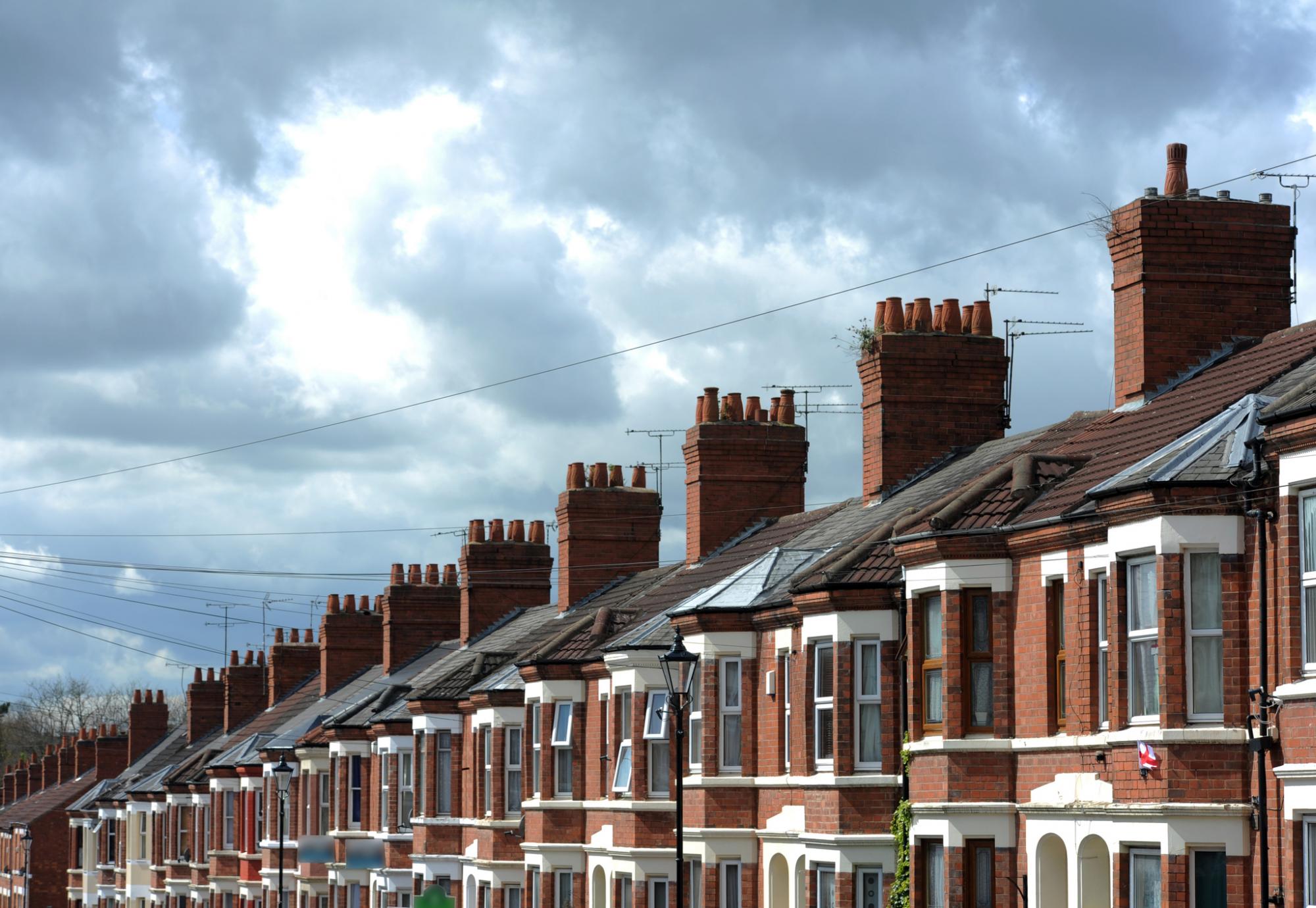 Row of houses on street. 