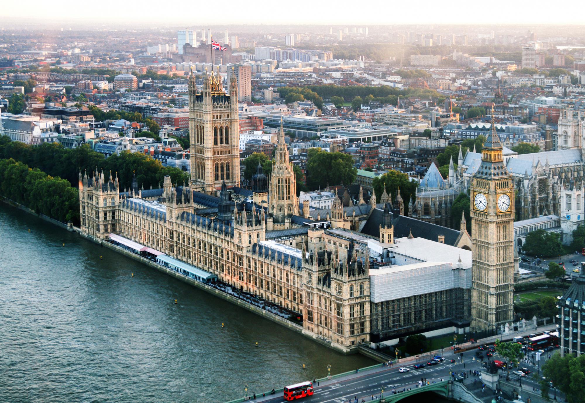 Birds eye view of Houses of Parliament. 