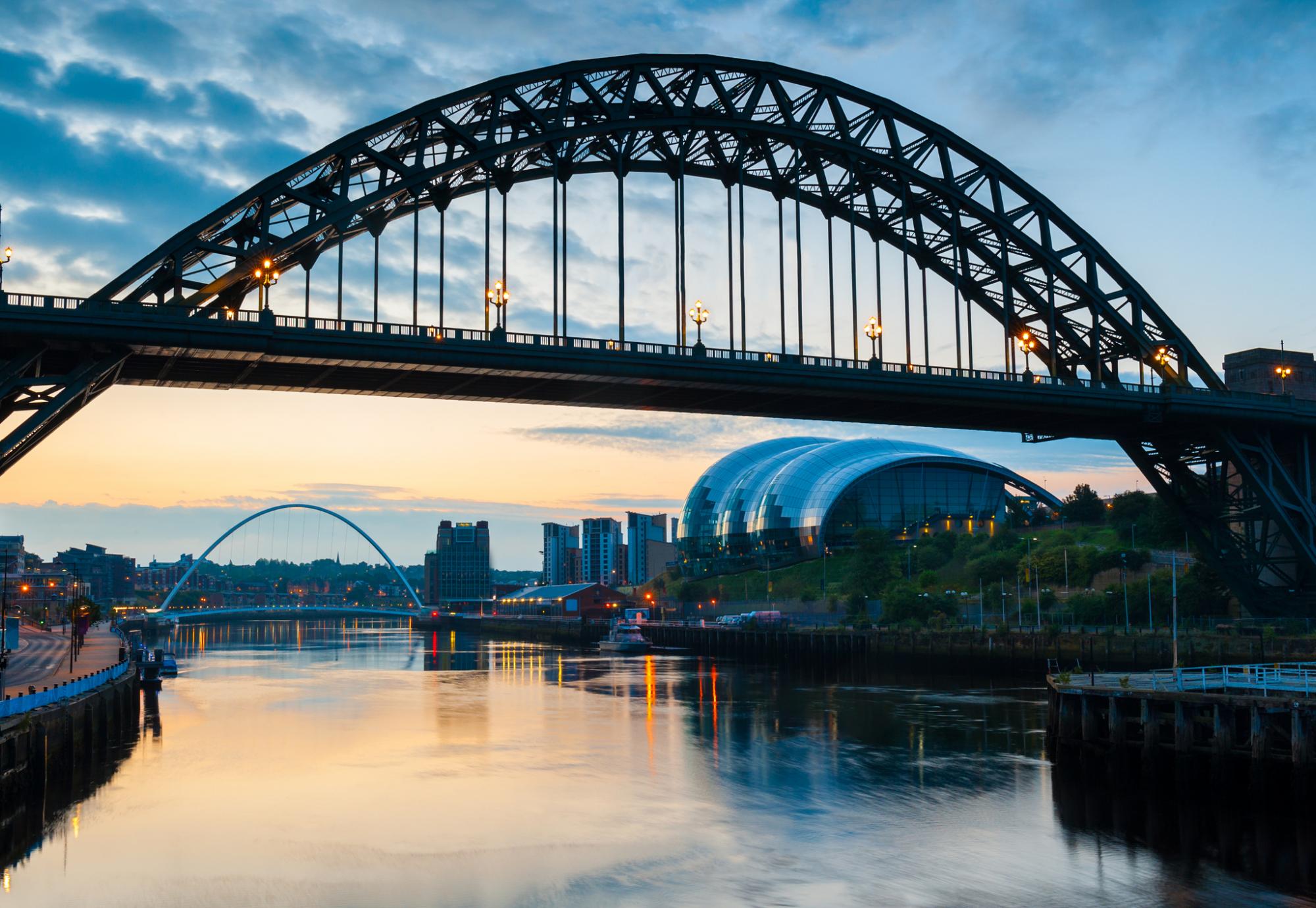 Shot of the Tyne Bridge and Sage in Newcastle