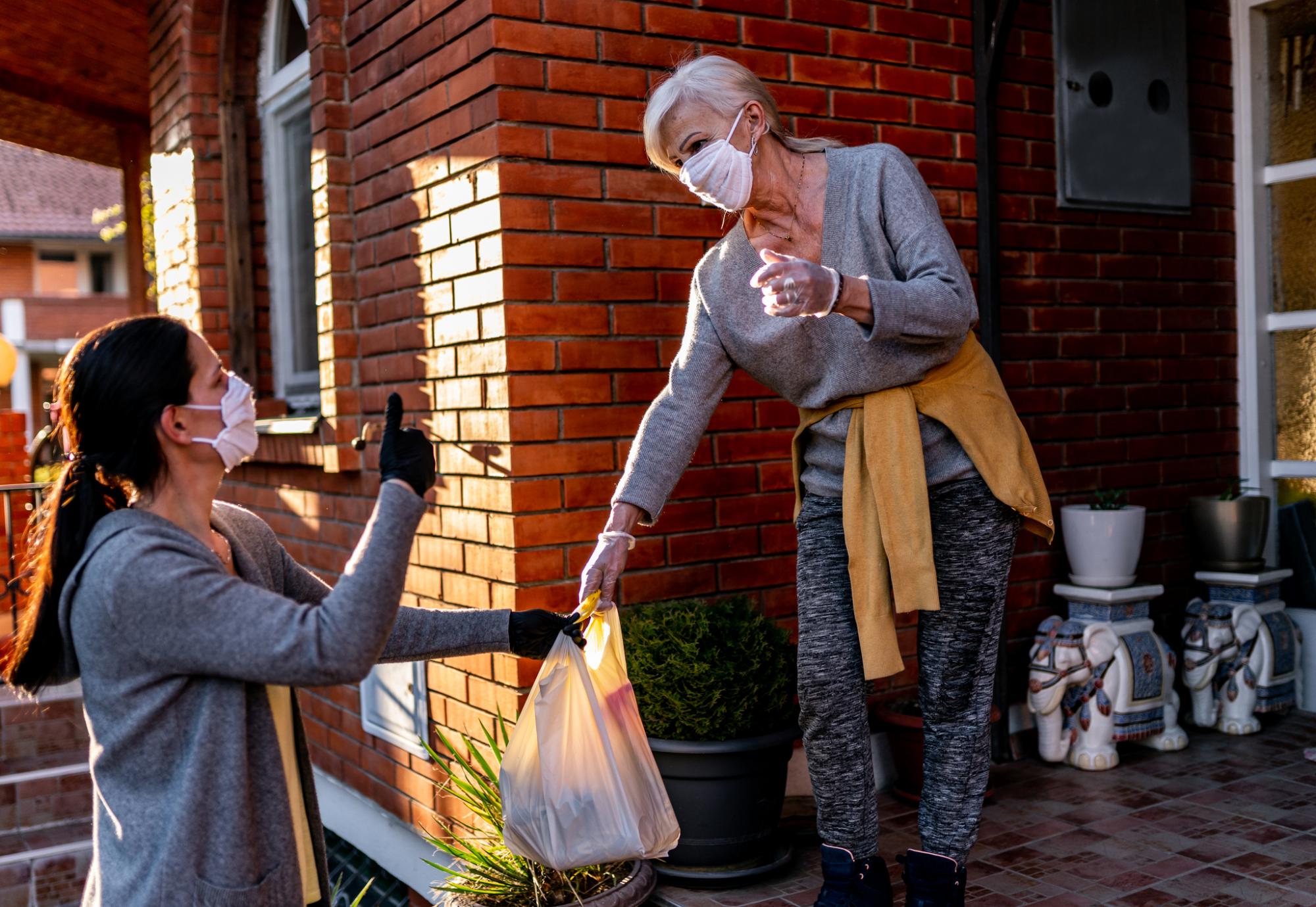 Woman receiving food