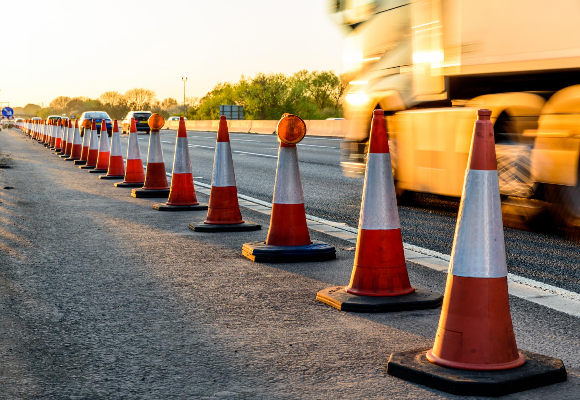 Traffic cones on the side of the road