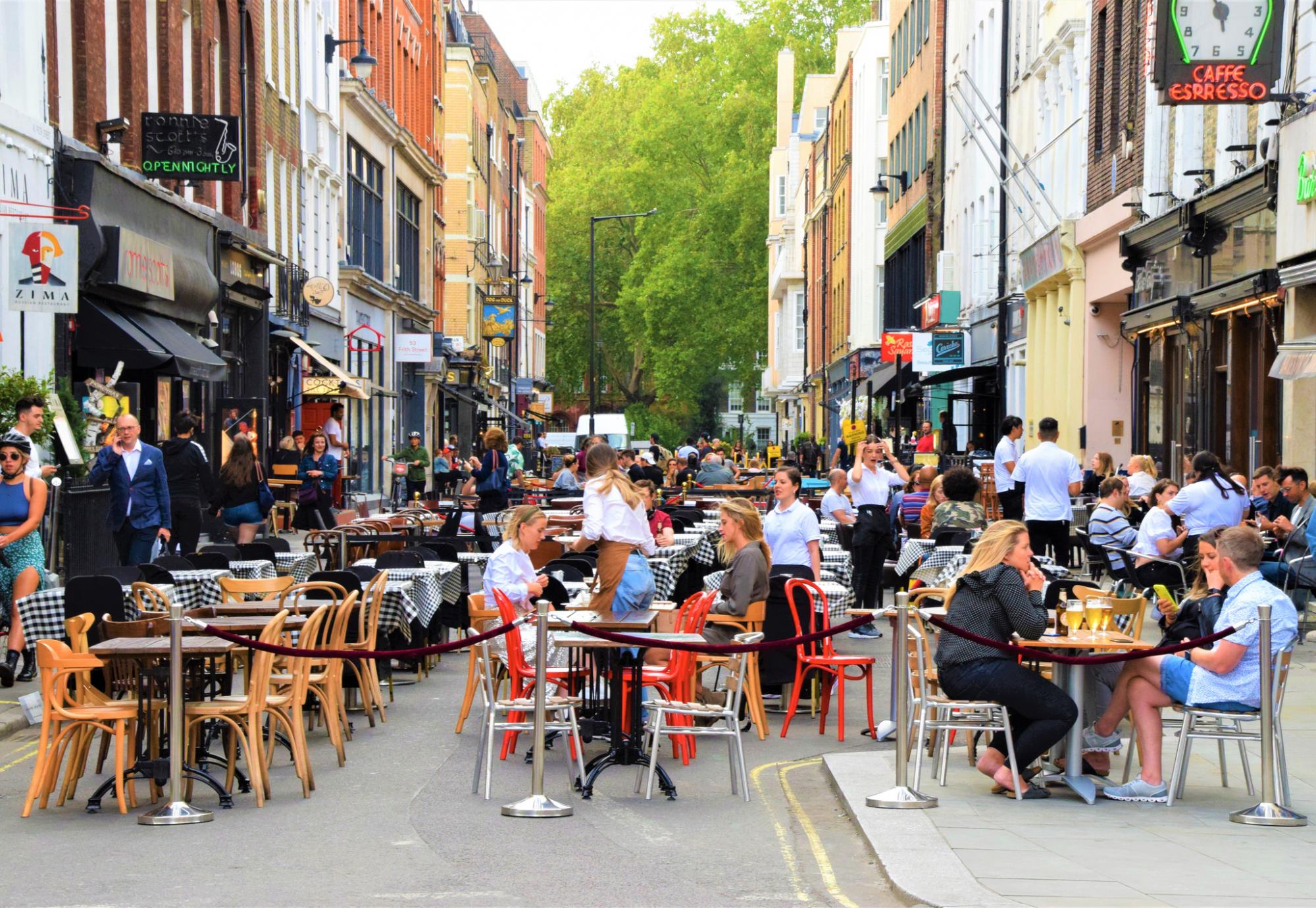 Outdoor seating in Soho, London