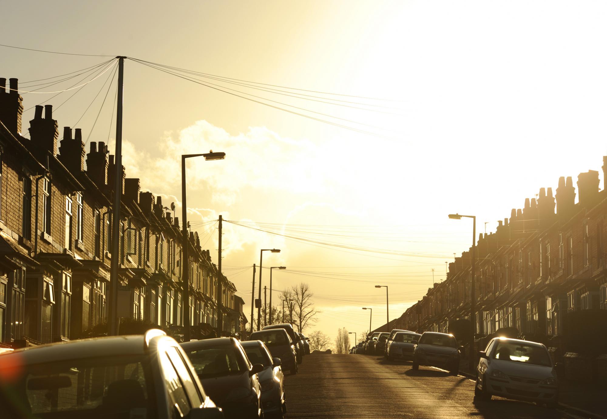 Street at sunset in Birmingham