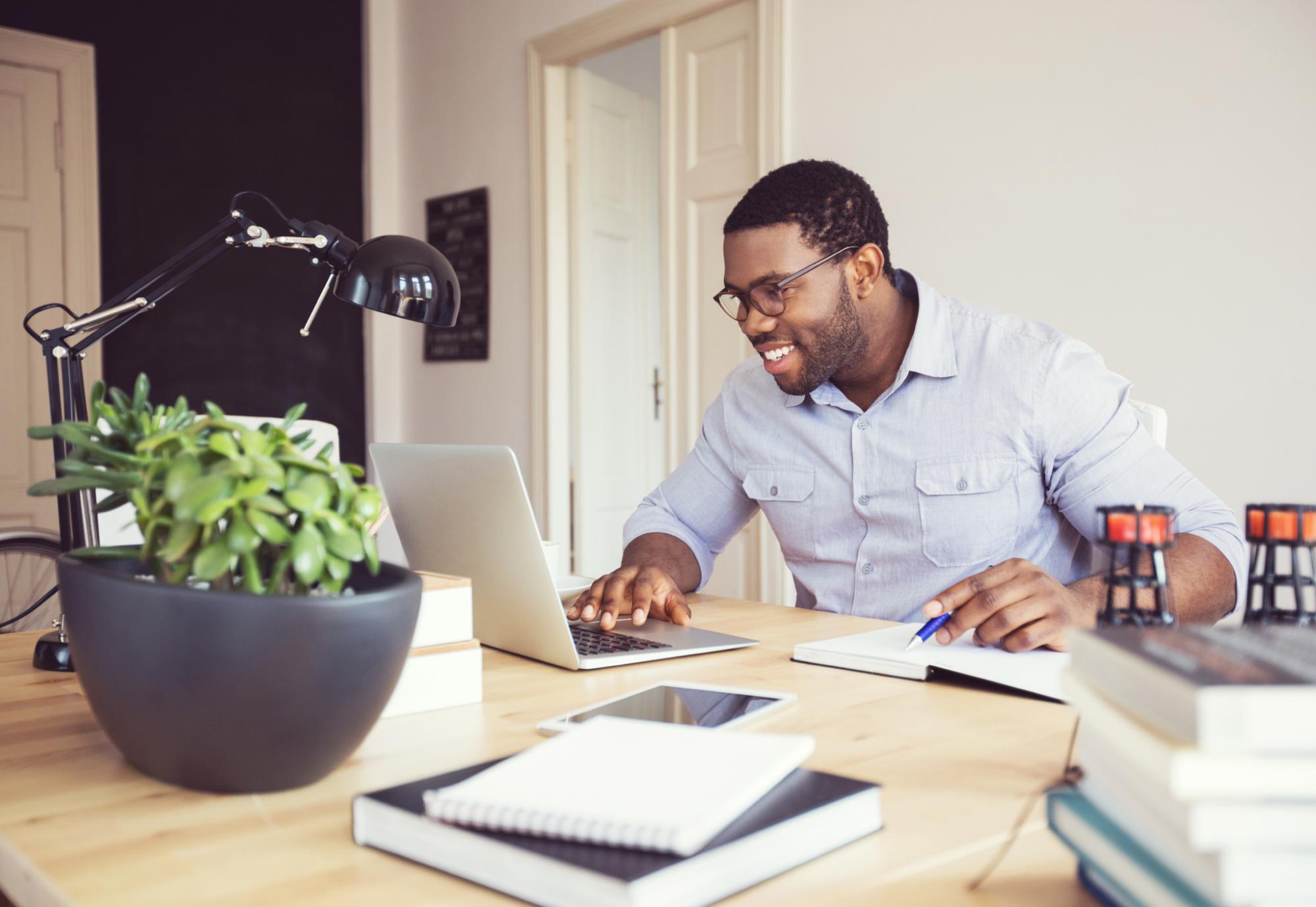 Man working remotely from a home office