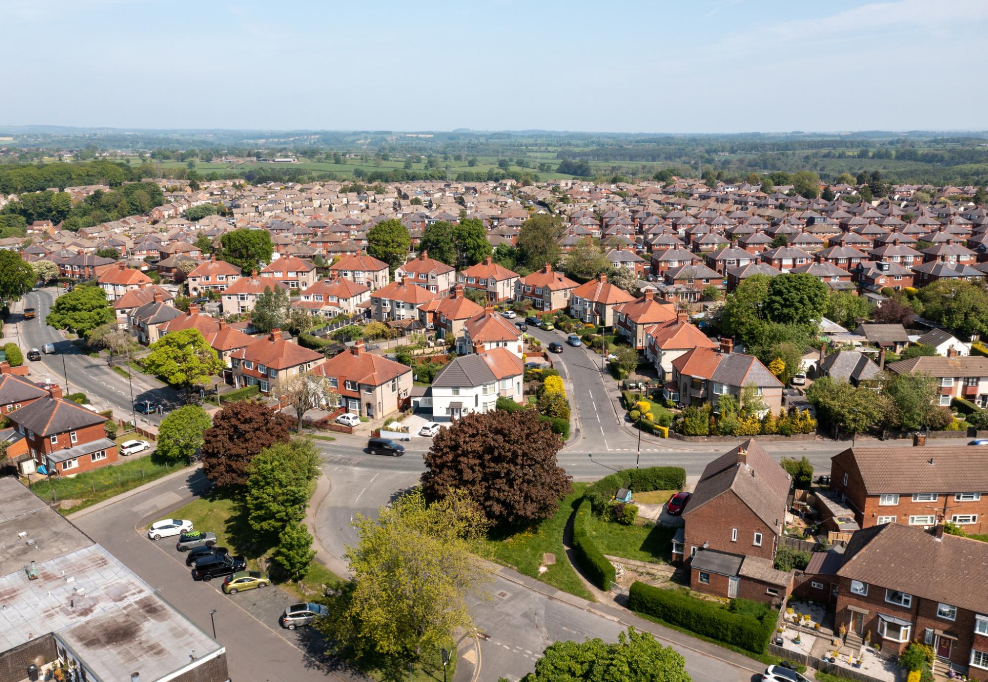 Aerial view of a housing estate in Harrogate