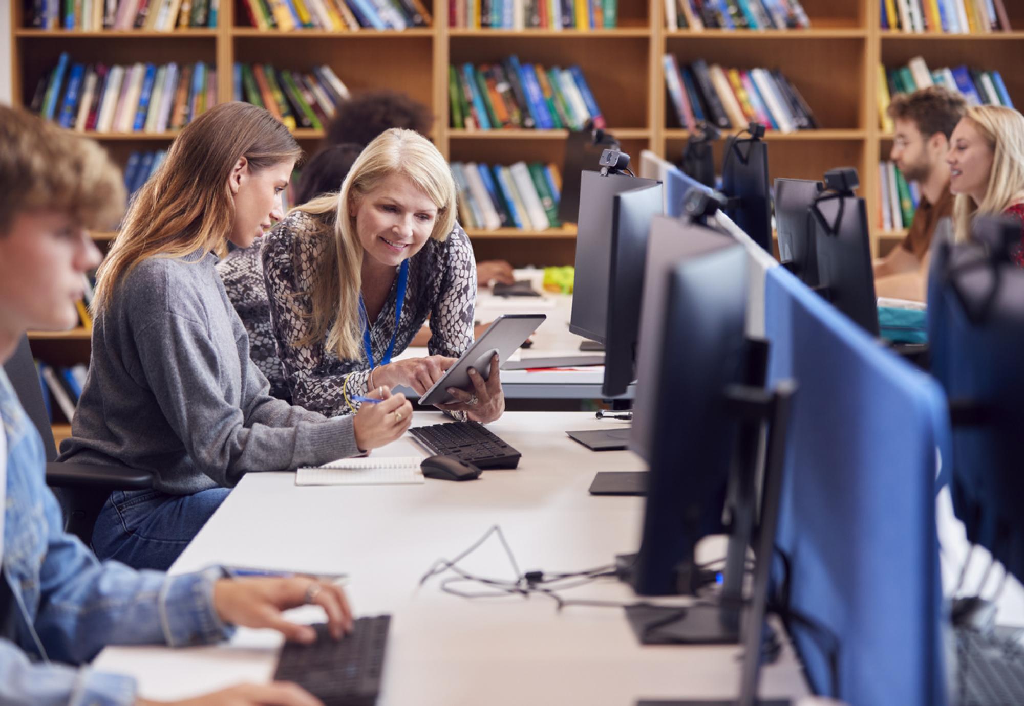 People working in a public library