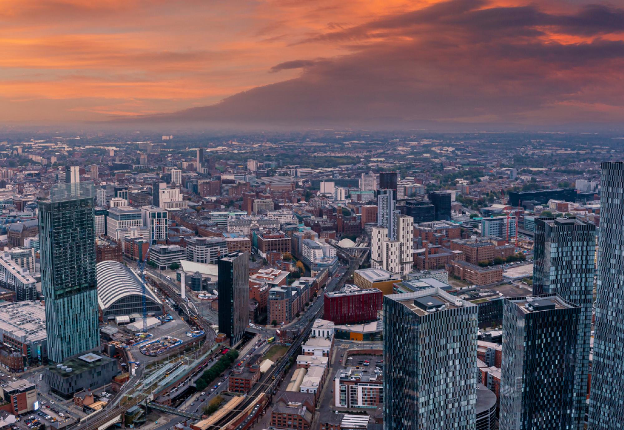 Aerial view of manchester city centre