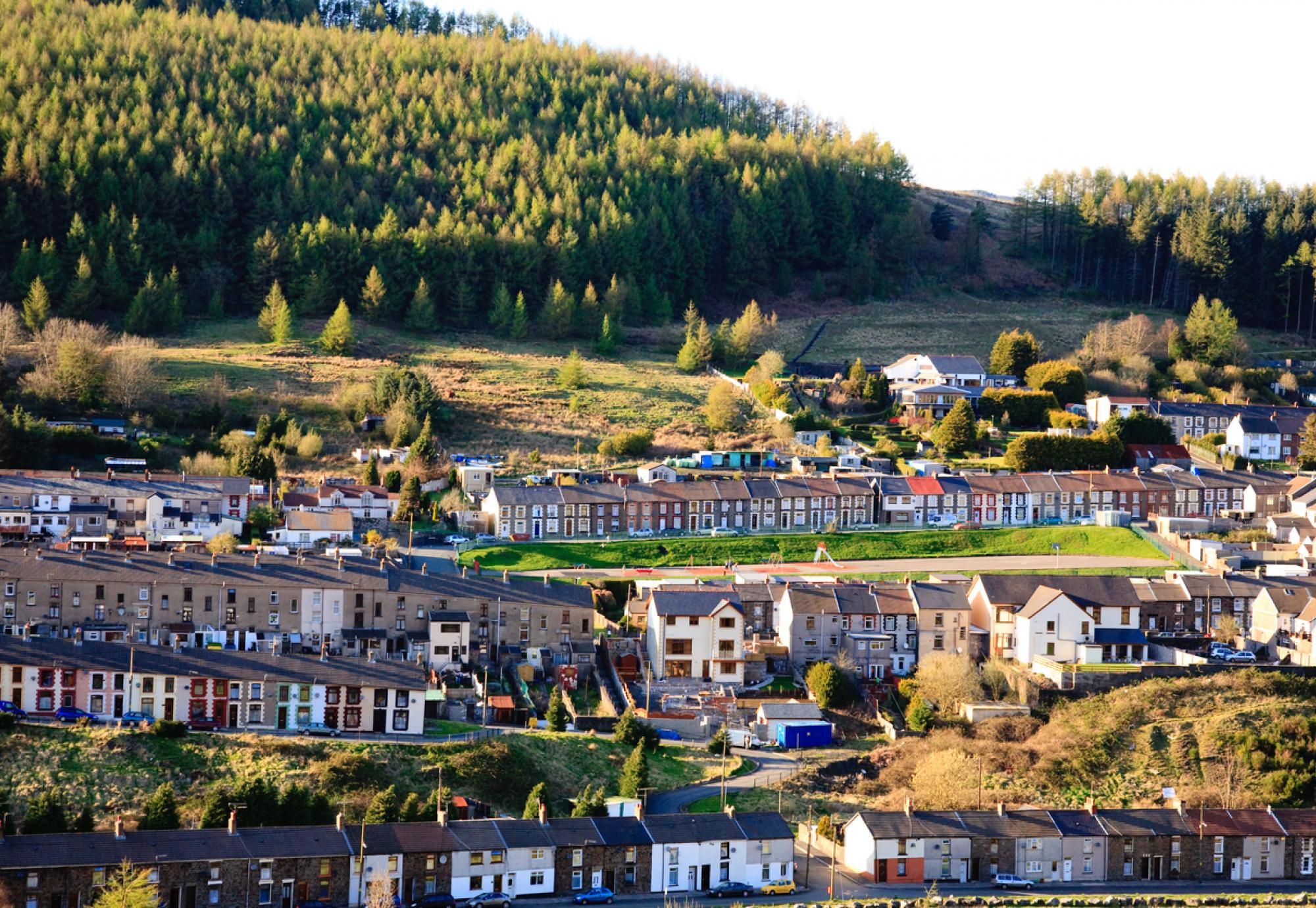 View of houses in South Wales, in the countryside