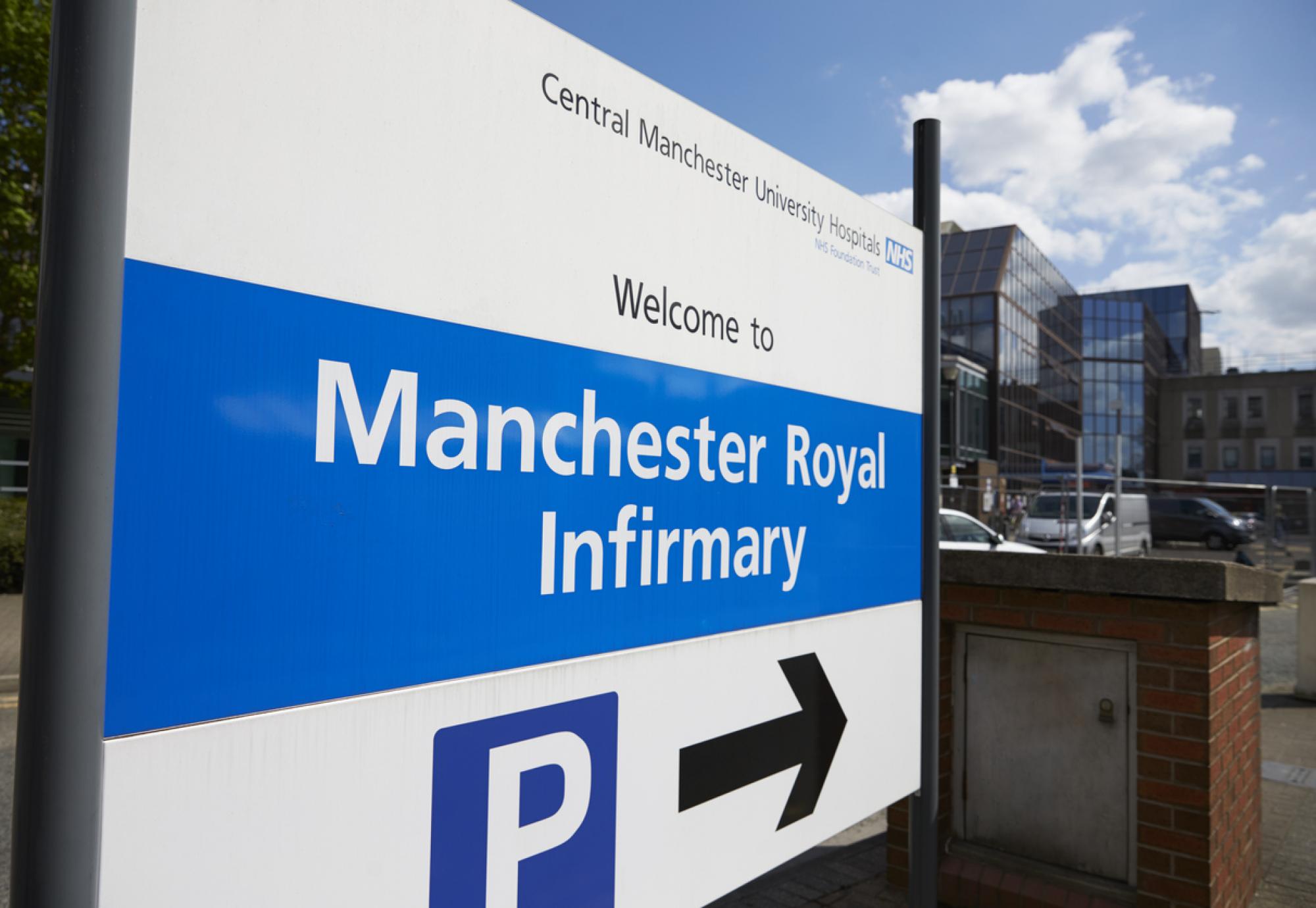 Sign at the entrance to Manchester Royal Infirmary