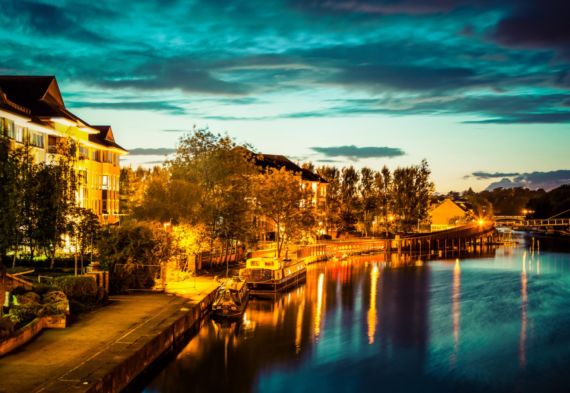 View of the river thames in Reading at night