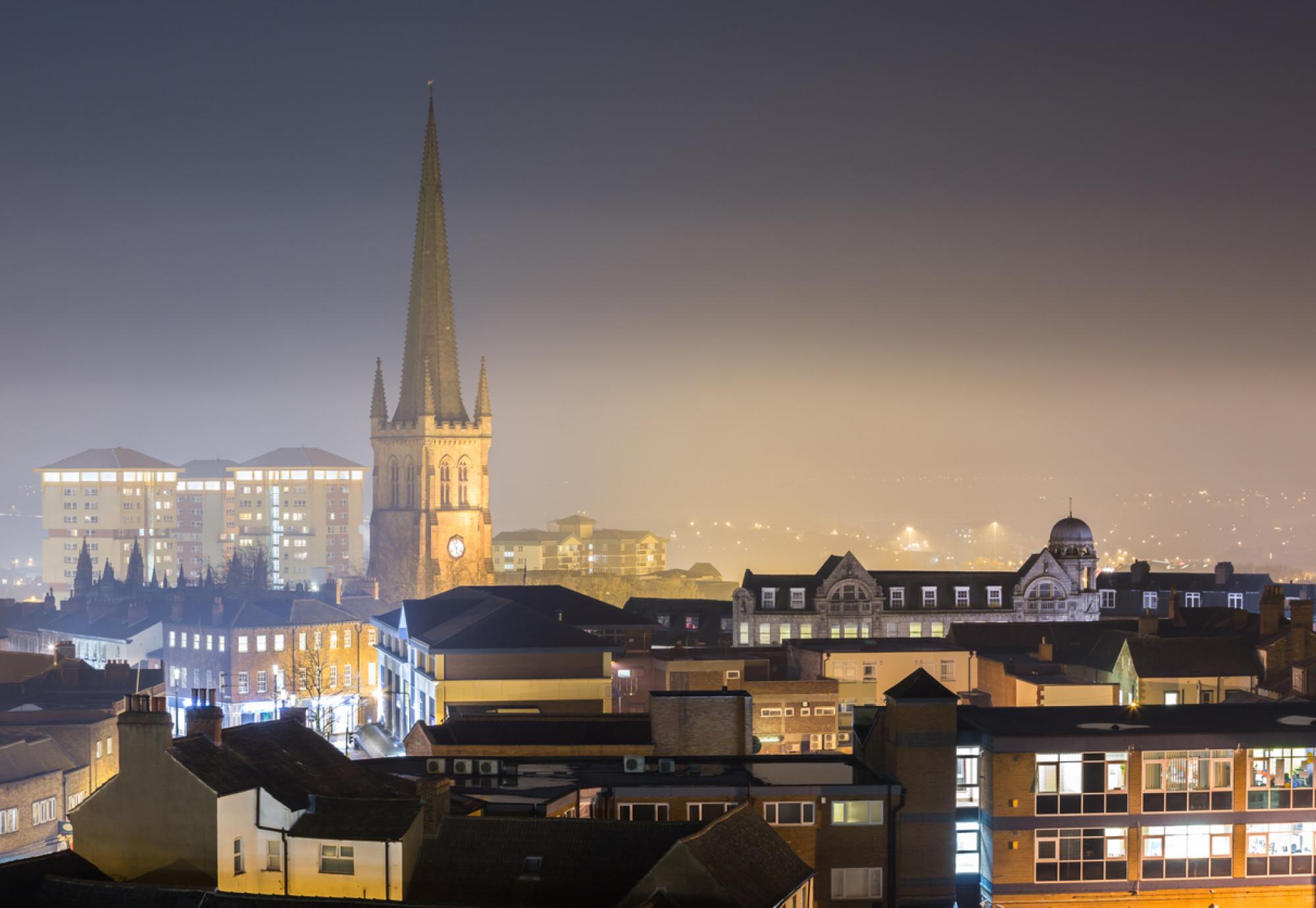 View of Wakefield skyline at night