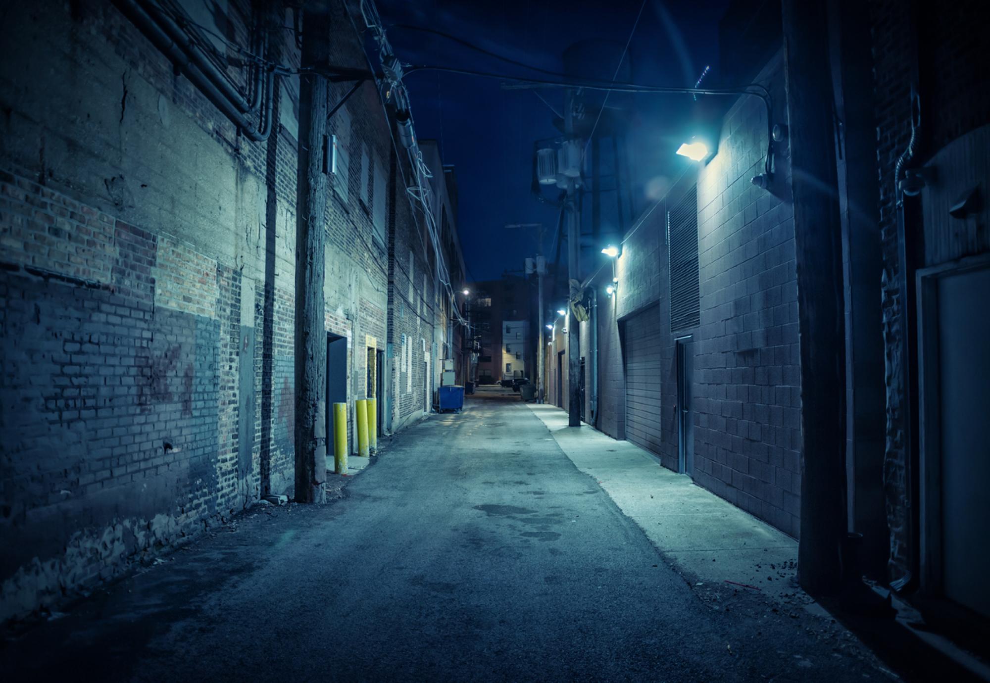 A dark street at night