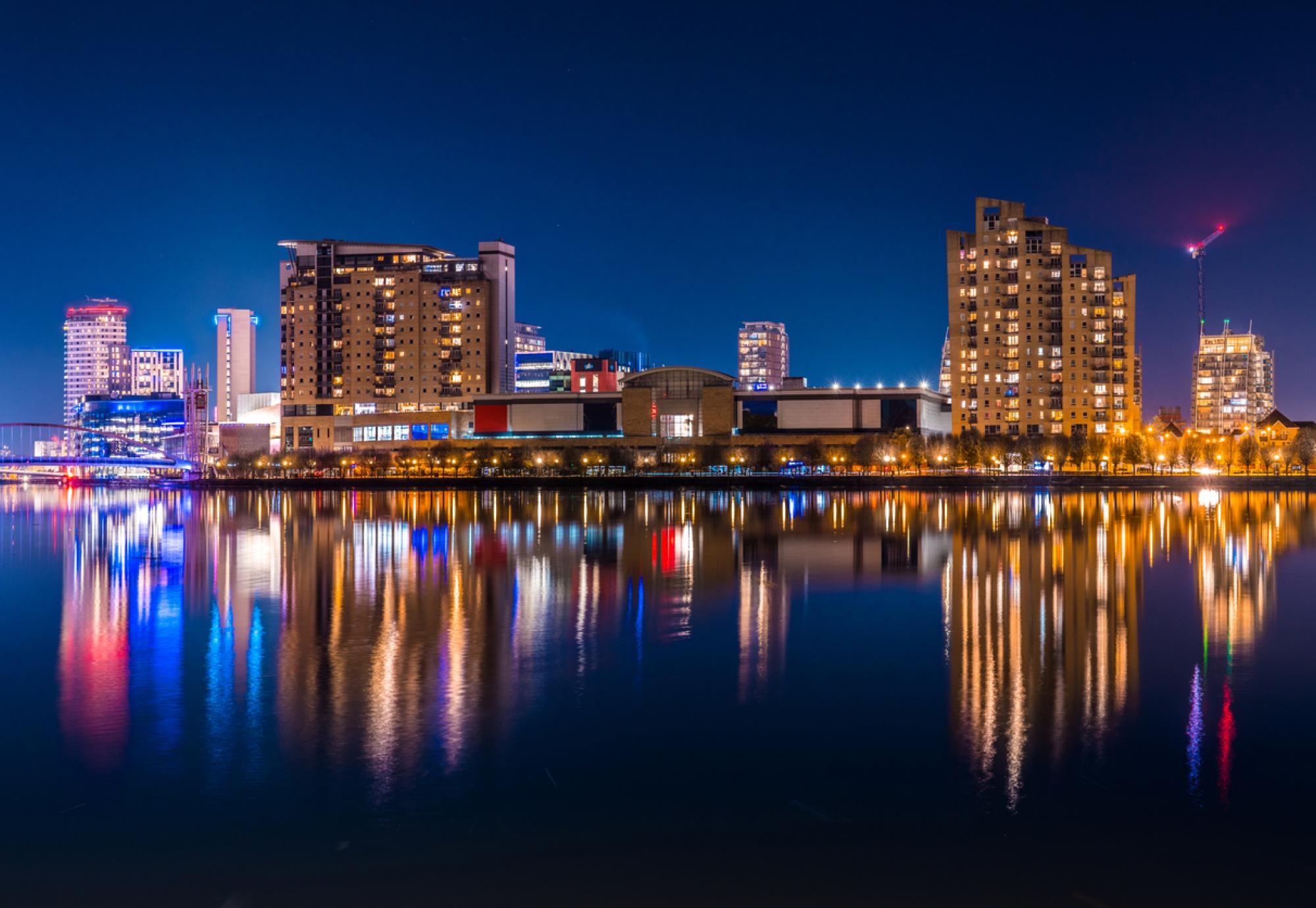 Night view of Salford Quays